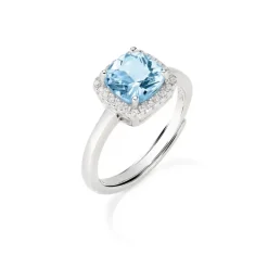 AMEN - Anello Lady Regolabile con Zircone Acquamarina Taglio Radiant