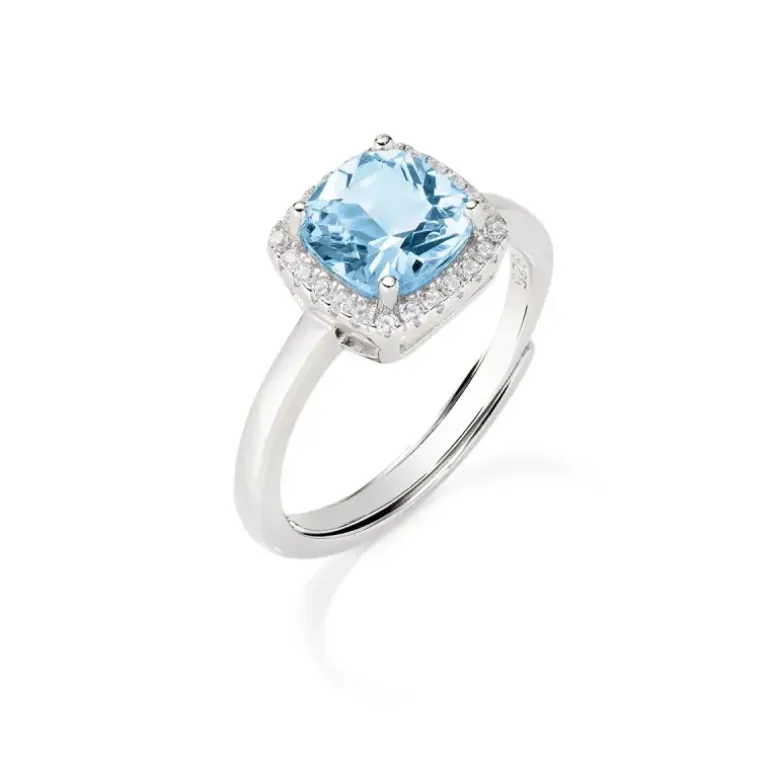 AMEN - Anello Lady Regolabile con Zircone Acquamarina Taglio Radiant