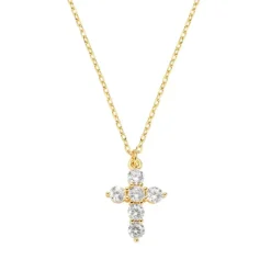 Amen - Collana Dorata Croce con Zirconi Bianchi