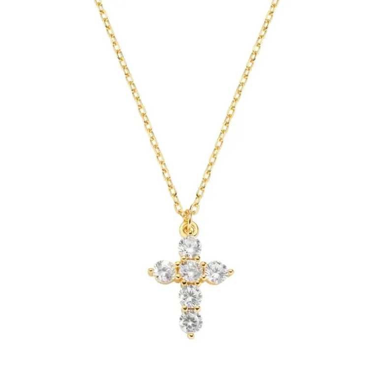 Amen - Collana Dorata Croce con Zirconi Bianchi