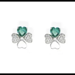 Amen Orecchini Quadricuore Rodio e Zirconi Bianchi e Verdi