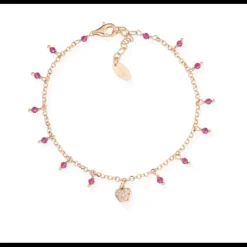 Amen Bracciale Cuore Zirconato e Pepite Rosa