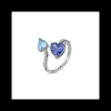 Boccadamo - Anello con due zirconi a cuore tanzanite e acquamarina