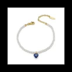 BOCCADAMO - Bracciale di perle con cuore blu placcato oro giallo