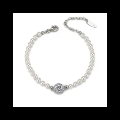 BOCCADAMO - Bracciale di perle con centrale tondo di zirconi bianchi