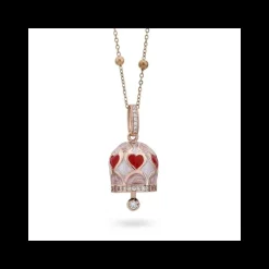 Boccadamo - Collana placcata oro rosa con campanella portafortuna rossa e rosa