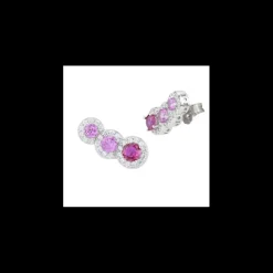 Boccadamo - Orecchini a lobo con fila di cristalli circolari rosa antico, rosa tanzanite, rubino e zirconi