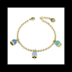Boccadamo - Bracciale placcato oro giallo con tre campanelle azzurra, indaco e verde acqua