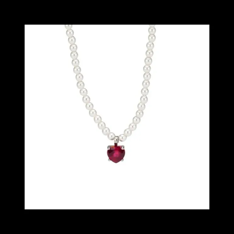 BOCCADAMO - Collana di perle con cuore rosso rubino SOPHIE