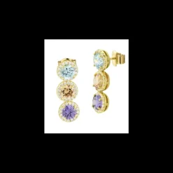 Boccadamo - Orecchini oro giallo pendenti con cristalli acquamarina, pesca, tanzanite circondati da zirconi