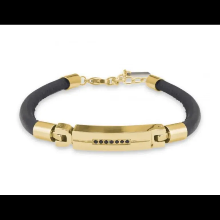 Boccadamo - Bracciale in pelle, Pvd oro e zirconi neri