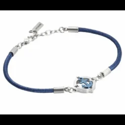 BOCCADAMO - Bracciale uomo con cordino marino blu e ancora in pvd