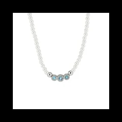 BOCCADAMO - Collana di perle con centrale a tre cestelli di zirconi acquamarina