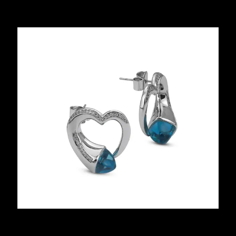 Boccadamo - Orecchini a forma di cuore con cristalli color acquamarina e zirconi