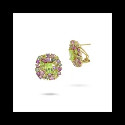 Boccadamo - Orecchini placcati oro giallo con fiore di zirconi bianchi, rubino e verdi