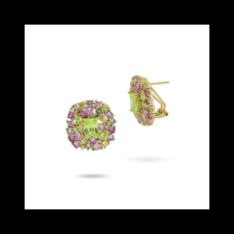 Boccadamo - Orecchini placcati oro giallo con fiore di zirconi bianchi, rubino e verdi