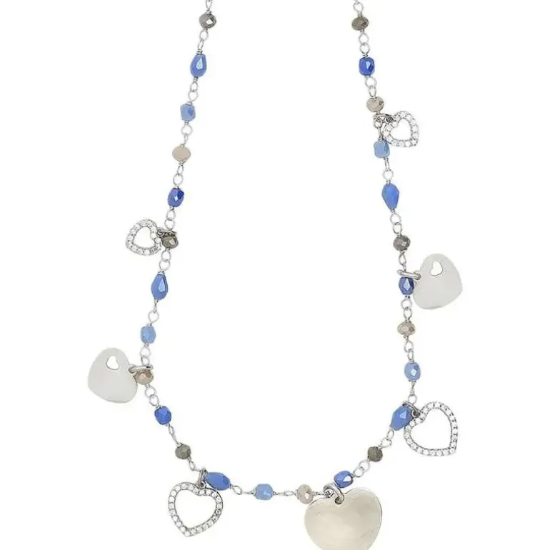Boccadamo Collana Donna Rosario Con Cristalli Multicolor Sfumature Del Blu e Charms Tema "Amore"