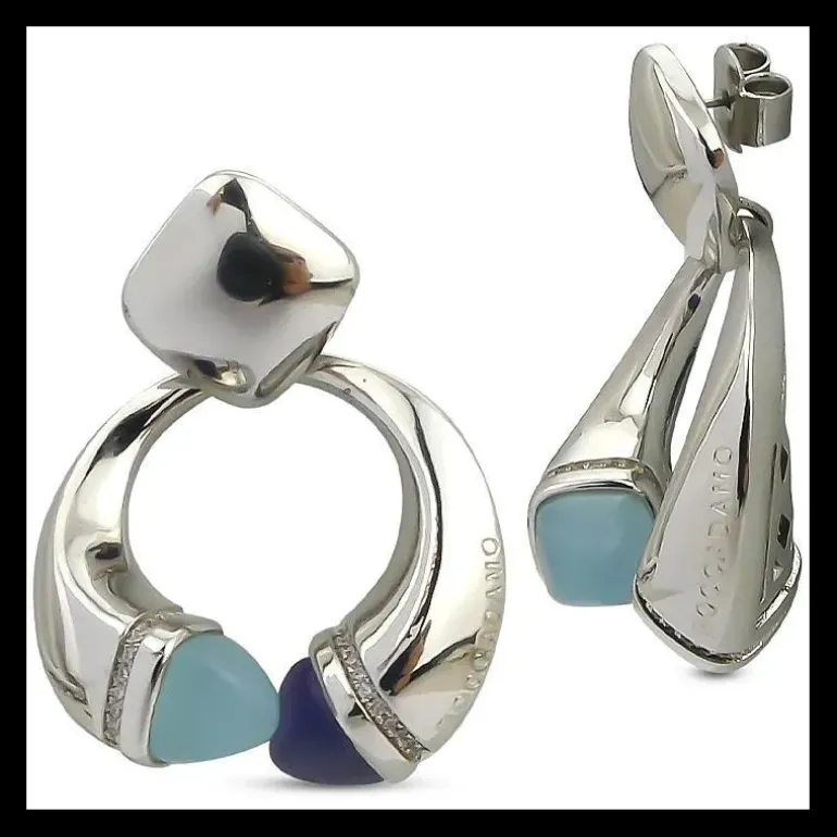 Boccadamo Orecchini Donna Pendenti Con Cristalli Aquamilk, Tanzanite e Zirconi