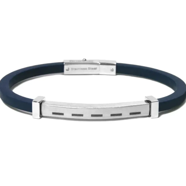BORSARI - BRACCIALE IN CAUCCIÙ BLU NAVY CON ELEMENTO IN ACCIAIO