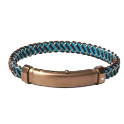 BORSARI - BRACCIALE IN PELLE INTRECCIATA AZZ./MARR. CHIUSURA ACCIAIO PVD E DIAMANTE