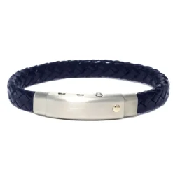 BORSARI - BRACCIALE IN PELLE COLORE BLU NAVY E ACCIAIO CON VITE IN ORO ROSÈ
