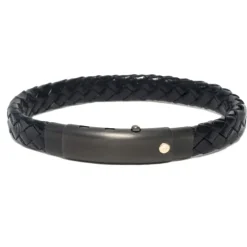 BORSARI - BRACCIALE IN PELLE COLORE NERO E ACCIAIO PVD CON VITE IN ORO ROSÈ