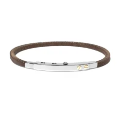 BORSARI - BRACCIALE IN ACCIAIO PVD MARRONE CON VITI ORO ROSÈ
