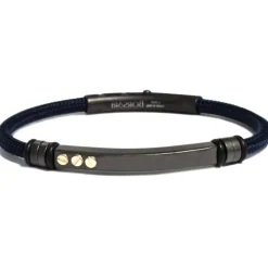 BORSARI - BRACCIALE IN POLIESTERE COLORE BLU NAVY E ACCIAIO PVD CON VITI IN ORO ROSÈ