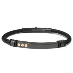 BORSARI - BRACCIALE IN POLIESTERE COLORE NERO E ACCIAIO PVD CON VITI IN ORO ROSÈ