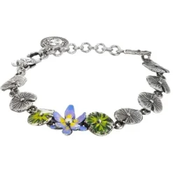 Bottega Boccadamo - Bracciale In Argento Brunito con Foglie e Fiore Di Ninfea Dipinto Di Lilla