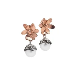 Bottega Boccadamo - Orecchini Con Fiore Di Ninfea In Argento Rosè E Perla Argento