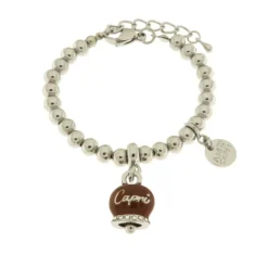 BYSIMON - Bracciale in Metallo con campanella capri con cristalli e smalto marrone
