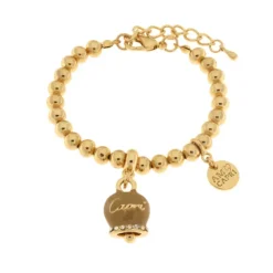 BYSIMON - Bracciale in Metallo con campanella scritta capri con cristalli e smalto caffè