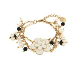 BYSIMON - Bracciale in Metallo doppia catena con fiore