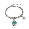 BySimon - Bracciale in Metallo con campanella pendente verde marino con scritta Capri