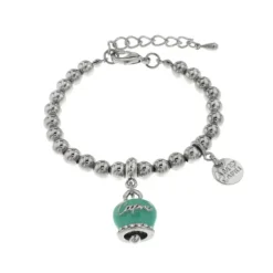BySimon - Bracciale in Metallo con campanella pendente verde marino con scritta Capri