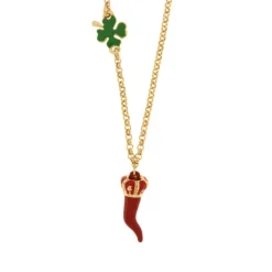 BYSIMON - Collana in Metallo con cornetto portafortuna impreziosito da smalto rosso