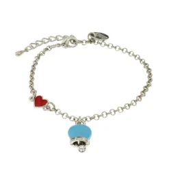 BYSIMON - Bracciale in Metallo con campanella portafortuna con smalto azzurro e punto luce