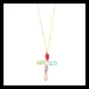 BYSIMON - Collana in Argento 925 croce impreziosita da cristalli multicolore e punto luce di cristallo bianco centrale