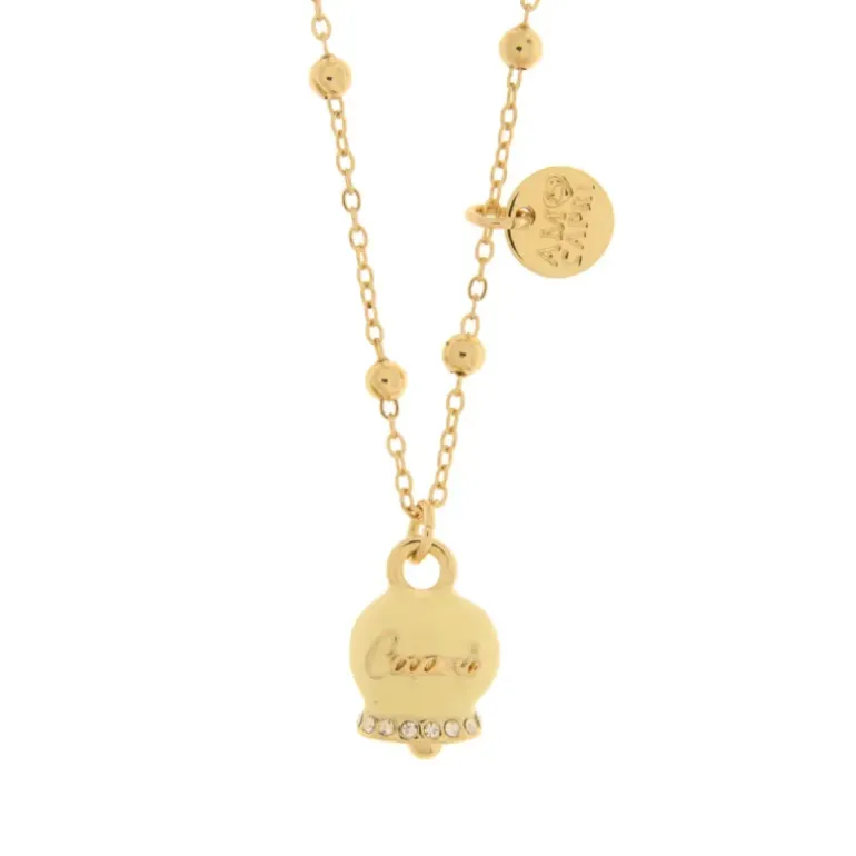 BYSIMON - Collana in Metallo con campanella crema scritta capri