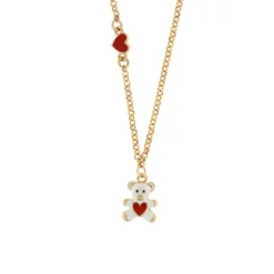 BYSIMON - Collana in Metallo con orso bianco e cuore rosso