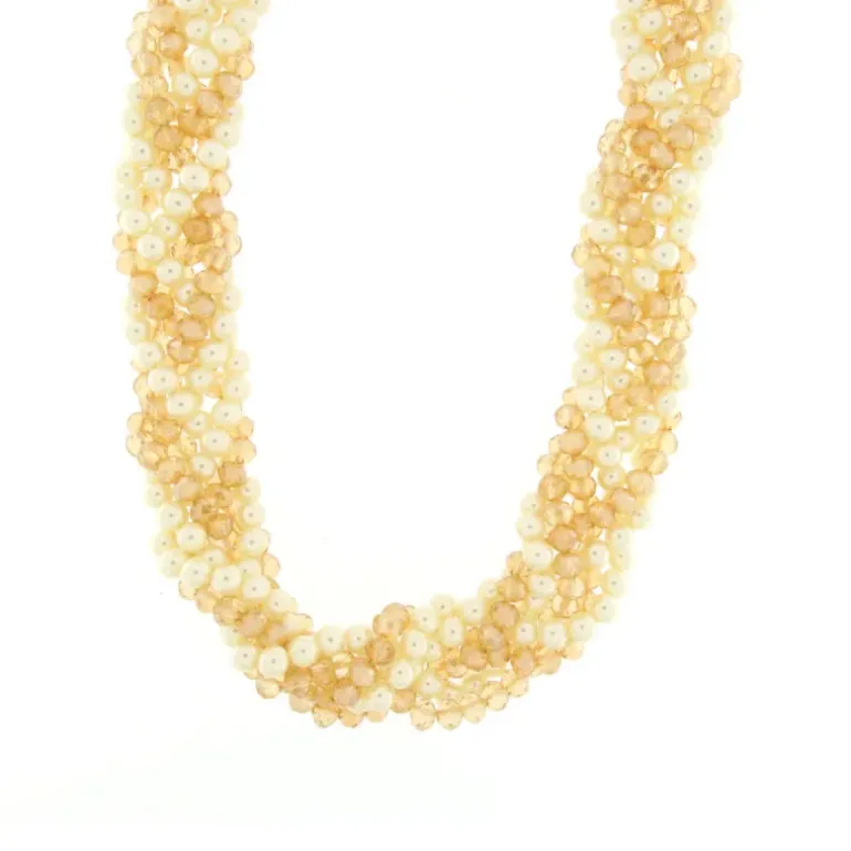 BYSIMON - Collana in Metallo con perline bianche e gialle intrecciate