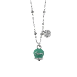 BYSIMON - Collana in Metallo con campanella portafortuna verde acqua, con scritta Capri