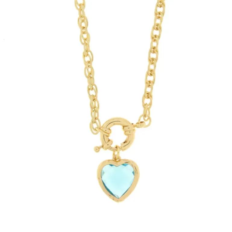 BYSIMON - Collana in Metallo con cuore azzurro