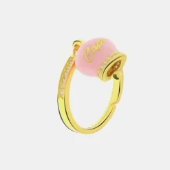 BYSIMON - Anello in Argento 925 con campanella rosa Capri e zirconi