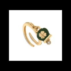 BYSIMON - Anello in Metallo con campanella portafortuna verde con quadrifoglio