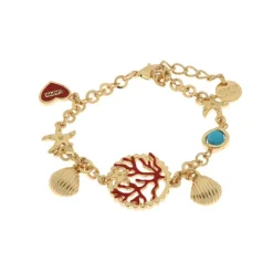 BYSIMON - Bracciale in Metallo in stile marino con coralli, stella marina e conchiglie