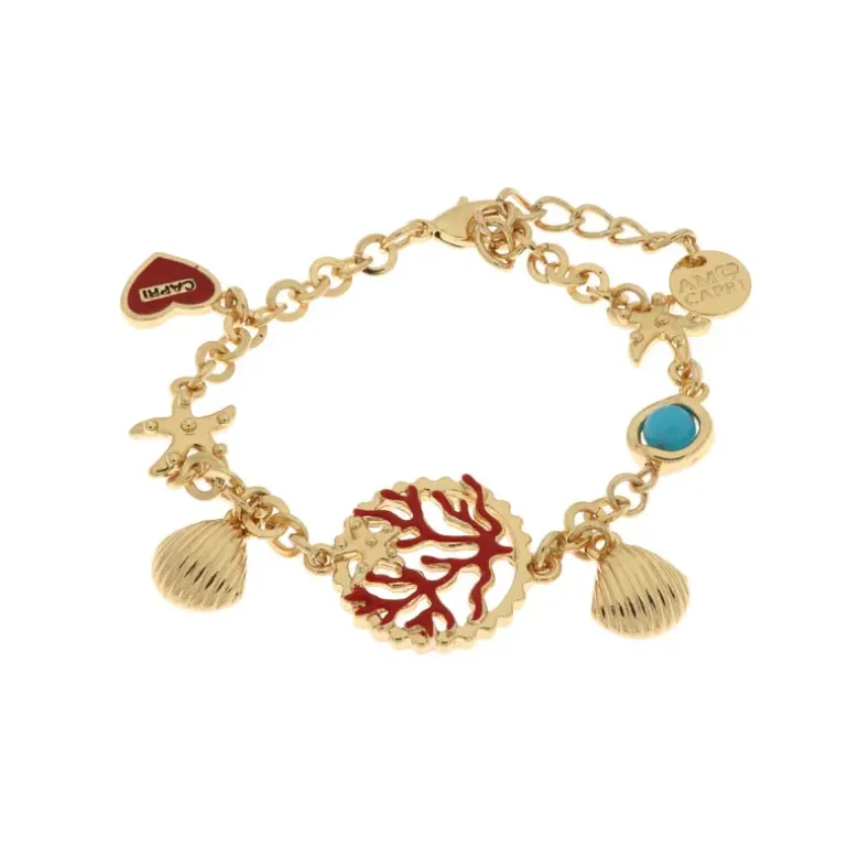 BYSIMON - Bracciale in Metallo in stile marino con coralli, stella marina e conchiglie