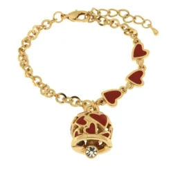 BYSIMON - Bracciale in Metallo con campanella portafortuna impreziosita da cuori rossi