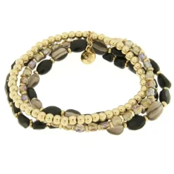 BYSIMON - Bracciale in Metallo multifilo con perline oro e pietre nere